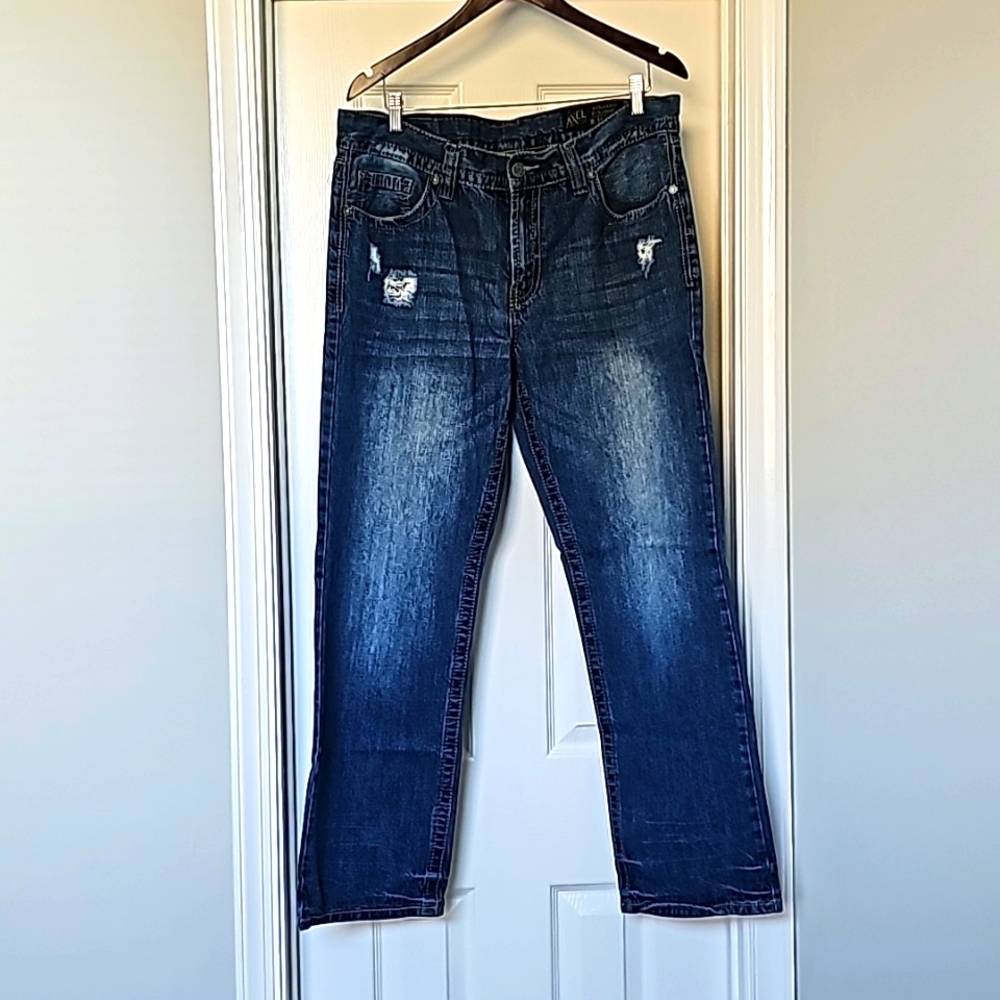 Axel Mens Relaxed Straight Leg Distressed Denim Size W36 L32 Blue Jea s Casual